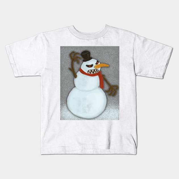 Evil Snowman in a snowstorm Kids T-Shirt by tesiamarieart